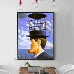 Klassische Rene Magritte Sein Hut Kunst Leinwand Gemälde Poster und Drucke Wandkunst Bilder für Wohnzimmer Wanddekor Wandbild 70X100cm Rahmenlos