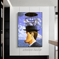 Klassische Rene Magritte Sein Hut Kunst Leinwand Gemälde Poster und Drucke Wandkunst Bilder für Wohnzimmer Wanddekor Wandbild 70X100cm Rahmenlos