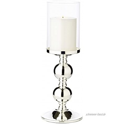 EDZARD Kerzenleuchter Bamboo edel versilbert anlaufgeschützt mit Glas Höhe 34 cm Durchmesser 11 cm inklusive Glasaufsatz perfekt für Cornelius Kerzen