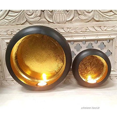 Casa Moro Orientalische Wand-Windlichter 2er Set Dinesh aus Metall innen Gold außen Schwarz | 2 Wand-Kerzenhalter rund zum Aufhängen | Wand-Teelichthalter Hängewindlicht | WLC1680