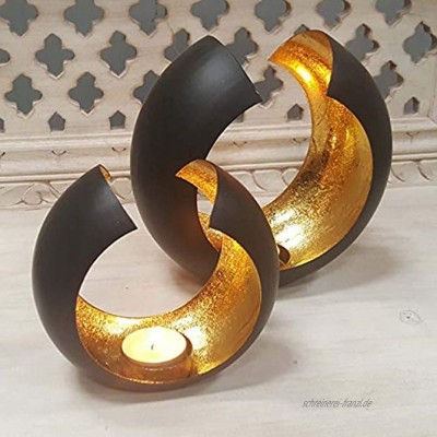 Casa Moro Orientalische Windlichter 2er Set Charu L & M aus Metall innen Gold außen schwarz | 2 runde Kerzenhalter | marokkanische Teelichthalter wie aus 1001 Nacht | WLO1590
