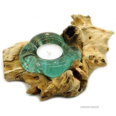 Gedeko Natur Teelichthalter Glas und Holz Wurzel mit Glas für EIN Teelicht Holzwurzel aus Teakholz Wurzel 16-20 cm