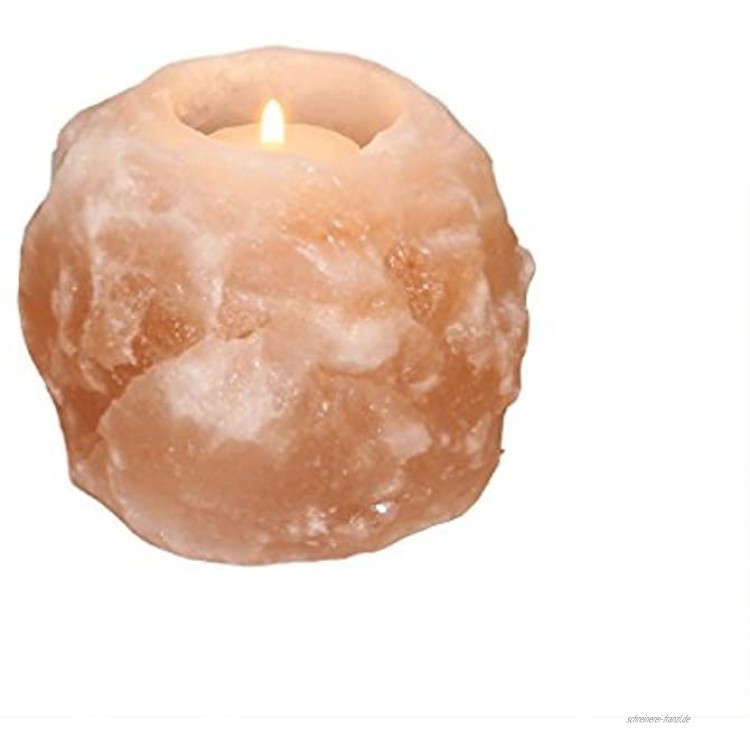HIMALAYA SALT DREAMS Teelichthalter Rock grob Kristallsalz aus Punjab Pakistan Orange ca. 11 x 11 x 8 cm 1000 g
