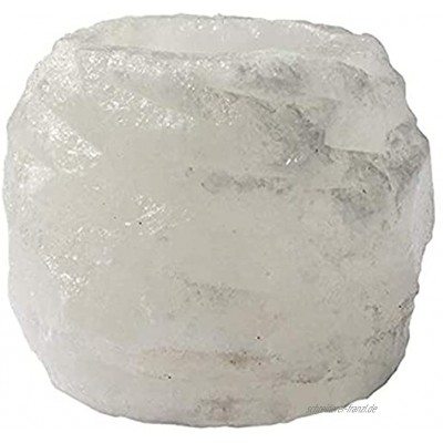 HIMALAYA SALT DREAMS Teelichthalter Rock White Line Kristallsalz aus Punjab Pakistan Weiß ca. 8 x 8 x 6 cm 400 g