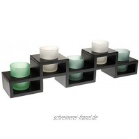 MACOSA Teelicht-Halter Glas Holz schwarz 44 cm Kerzenhalter Set Deko Windlichter Tischdeko modern