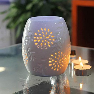 Queta milchweiße Duftlampen Teelichthalter Aromalampe aus Keramik weiß mit dem Kerzenhalter1 Stück wie EIN Blumenformen 10cm*12cm mit einem Löffel 4,5cm*8,2 cm