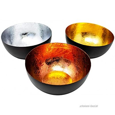 ToCi Teelichtschale 3er-Set Metall Teelichthalter Gold Kupfer Silber Kerzenhalter Design Windlicht 15x8x15