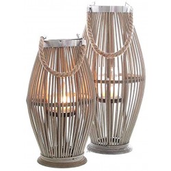 Annastore Laterne aus Bambus mit Henkel und Glaszylinder H 40 bis 74 cm Bambuslaterne Windlicht aus Bambus Gartenlaterne Größe H 50 cm