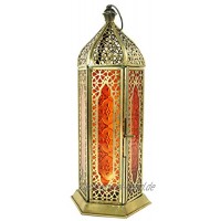 Guru-Shop Orientalische Metall Glas Laterne in Marrokanischem Design Windlicht Orange Farbe: Orange 27x10,5x10,5 cm Orientalische Laternen