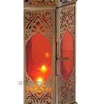 Orientalische Laterne aus Metall & Glas Basma Orange 24cm | orientalisches Windlicht | Marokkanische Glaslaterne für innen | Marokkanisches Gartenwindlicht für draußen als Gartenlaterne