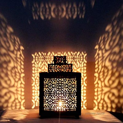 Orientalische Laterne aus Metall Narjis Schwarz 25cm | orientalisches Marokkanisches Windlicht Gartenwindlicht | Marokkanische Metalllaterne für draußen als Gartenlaterne oder Innen als Tischlaterne