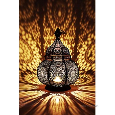Orientalische Laterne aus Metall Ziva Schwarz 30cm | orientalisches Marokkanisches Windlicht Gartenwindlicht | Marokkanische Metalllaterne für draußen als Gartenlaterne oder Innen als Tischlaterne