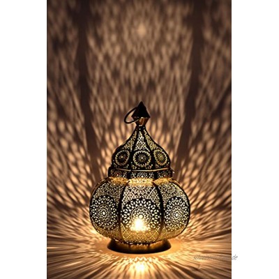 Orientalische Laterne Metall Lamis Goldfarbig 30cm | orientalisches Marokkanisches Windlicht Gartenwindlicht | Marokkanische Metalllaterne für draußen als Gartenlaterne Innen als Tischlaterne