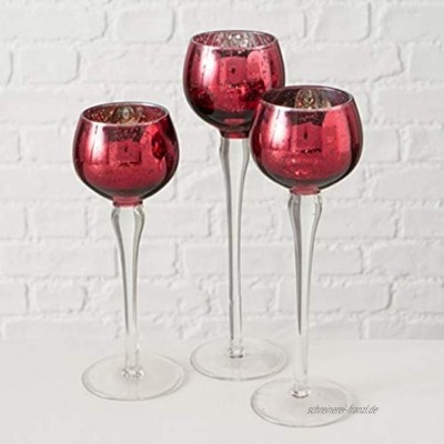 Boltze Windlicht Minou Deko Vase Glas lackiert dunkel rosa H 18-22 cm 3er Set