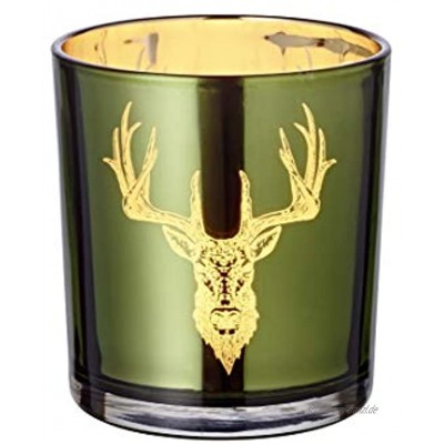 EDZARD Windlicht Teelichtglas Alex außen grün innen Gold Hirsch-Design Höhe 8 cm Durchmesser 7 cm