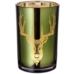 EDZARD Windlicht Teelichtglas Kerzenglas Alex in grün Hirsch-Design Höhe 18 cm Durchmesser 12 cm