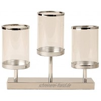 Lifestyle & More Moderner Windlichthalter Kerzenständer Windlicht Set mit 3 Glaswindlichter Metall Silber Höhe 28 cm Breite 36 cm