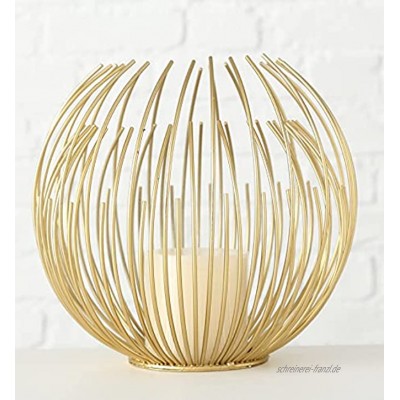 mucHome Windlicht Globe mit Stumpenkerze H21cm Eisen Gold runder Kerzenständer Kerzenhalter