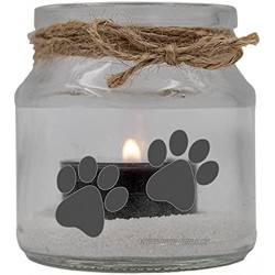 WB wohn trends Trauer-Windlicht Glas mit Teelicht und Sand Tier-Pfoten Hund Katze Pfote 7x7cm Trauer-Licht mit Trauer-Kerze Gedenk-Kerze schwarz