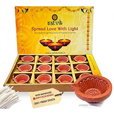 Diwali Diwali Deko-Öllampen handgefertigt Ton Diya natürlich erdig traditionell mit Baumwolldochten Batti Diwali Erdnerlampe 12 Stück