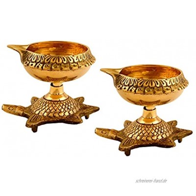Hashcart handgefertigt indische Puja Messing Öllampe – Golden Diya Lampe Gravur Design Dia mit Schildkröte Boden Gold