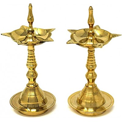Hashcart Kerela Traditionelle Messing-Öllampe – Messing Puja Öl Diya Lampe graviert Design Deepak Pooja Artikel – 2 Stück