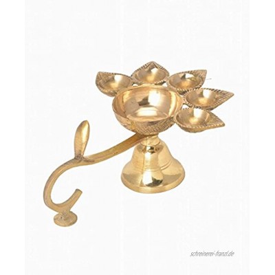SSDG WOW Pure Brass Designer Aarti Diya 6 Lampen Togather mit Griff zum Tragen für Puja Deepak Jyot Kuber Hindu-Tempel Havan Puja Religiöse Öllampe – SSDG6129