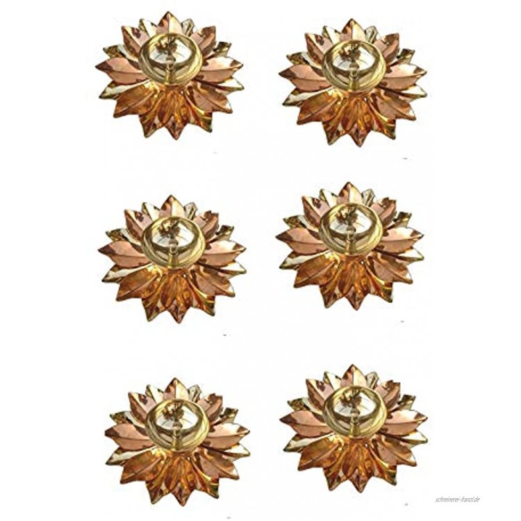 SSR 4 Stück Blumen-Design mehrfarbig Messing Lotus Akhand Kuber Diya mit Spiegel-Finish Basis Diya Jyot Puja für Zuhause Öllampe für Anbetung Deepak