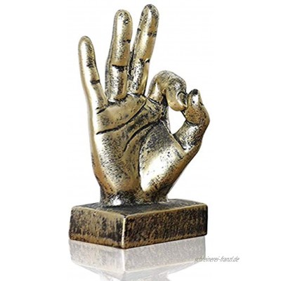 Lependor Finger Geste Statuen Hand Skulptur Dekor Finger Statue Harz Schreibtisch Dekorationen für Zuhause & Büro Golden Ok Finger