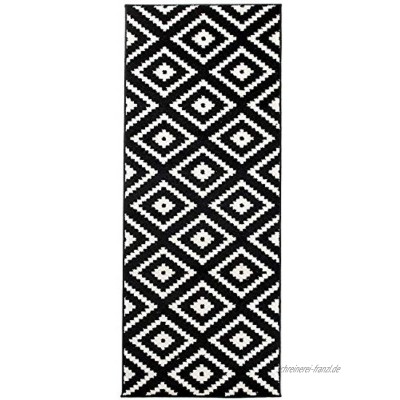 Carpeto Rugs Teppich Läufer Flur Orientalisch Geometrisch Teppichläufer Kurzflor Weich Flurläufer für Wohnzimmer Schlafzimmer Teppiche Meterware Schwarz 80 x 400 cm