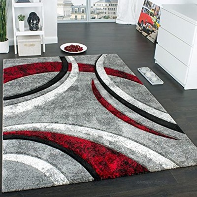 Paco Home Designer Teppich mit Konturenschnitt Muster Gestreift Grau Schwarz Rot Meliert Grösse:200x290 cm