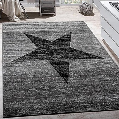 Paco Home Designer Teppich Stern Muster Modern Trendig Kurzflor Meliert In Grau Schwarz Grösse:200x280 cm