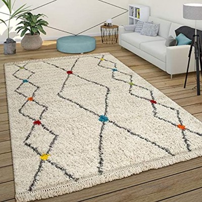 Paco Home Hochflor Ethno Teppich Beige Shaggy Berber Design Weich Flauschig Rauten Muster Grösse:160x230 cm