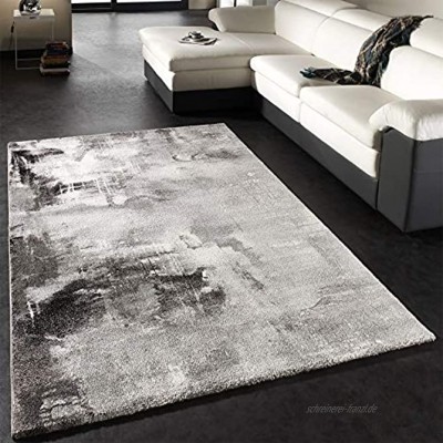 Paco Home Teppich Modern Designer Teppich Leinwand Optik Grau Schwarz Weiss Meliert Grösse:80x150 cm