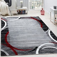 Paco Home Wohnzimmer Teppich Bordüre Kurzflor Meliert Modern Hochwertig Grau Schwarz Rot Grösse:200x280 cm