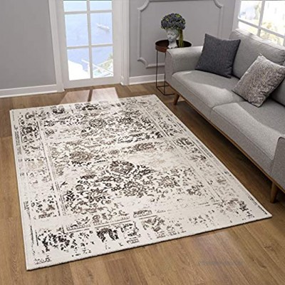 SANAT Teppich Vintage Modern Teppiche für Wohnzimmer Kurzflor Teppich in Braun-Creme Öko-Tex 100 Zertifiziert Größe: 120x170 cm