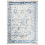 TAPISO Valley Teppich Kurzflor Vintage Weiß Grau Blau Rahmen Ornamental Used Effekt Meliert Verwischt Wohnzimmer Schlafzimmer 200 x 300 cm