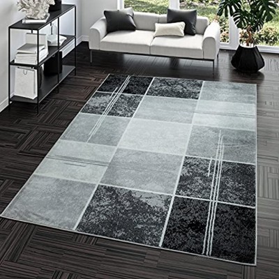 Teppich Preiswert Karo Design Modern Wohnzimmerteppich Grau Schwarz Top Preis Größe:160x220 cm