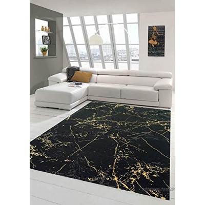 Teppich Wohnzimmer modern Teppich Marmor Optik in schwarz Gold Größe 80x150 cm