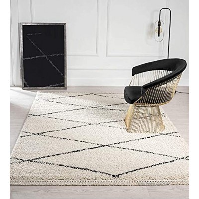 the carpet Bahar Shaggy Hochflor 35 mm Langflor Wohnzimmer Teppich Muster Creme-Schwarz 160x230 cm