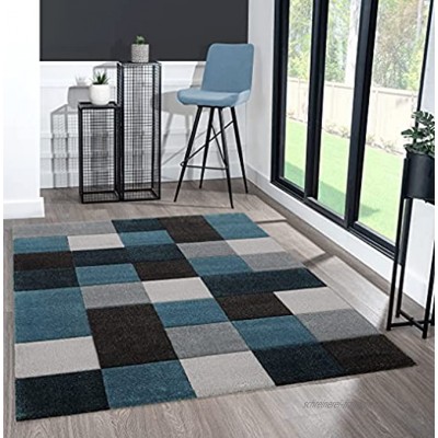 the carpet Monde Deluxe Wohnzimmer Teppich Hand Carved Kurzflor Farbenfroh Blau Grau Anthrazit Quadrat Muster 80 x 150 cm