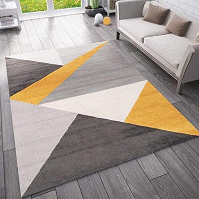 VIMODA Teppich Wohnzimmer Schlafzimmer Flur Teppich Geometrisches Muster Gelb Maße:120x170 cm
