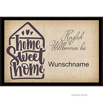 Crealuxe Fussmatte Herzlich Willkommen Home Sweet Home .mit Wunschname Fussmatte Bedruckt Türmatte Innenmatte Schmutzmatte lustige Motivfussmatte