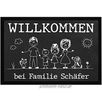 SpecialMe® Fußmatte Familie 1 2 3 Kinder & mehr + Hund Katze personalisiert mit Namen Strichmännchen weiß 60x40cm