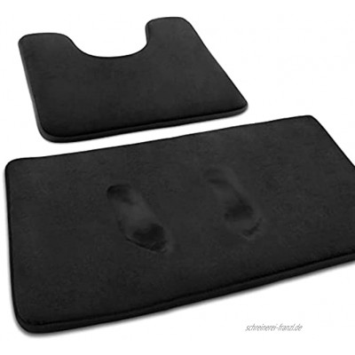 MEKO Memory Foam Badematte 2 Set Anti Rutsch Badteppich und saugfähiger U-förmiger Konturteppich Fußmatte für Badezimmer Dusch maschinenwaschbar und super weich Schwarz