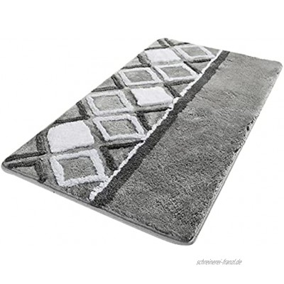 Meral Home Badezimmerteppich grau weiß groß 80 x 150 cm weich rutschfest waschbar Badematte Badteppich für Badezimmer Badvorleger für Bad und Toilette