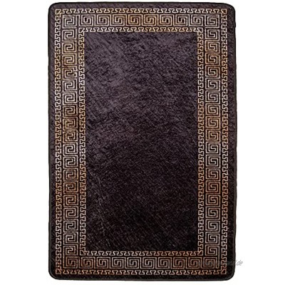 Brillant Teppiche Waschbare Läufer Wohnzimmerteppich Küchenläufer Schwarz Gold Orientalisch mäander Motiv 60 x 100 cm Schwarz