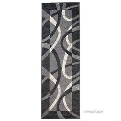 Carpeto Modern Läufer Teppich Grau 80 x 300 cm Wellen Muster Kurzflor Monaco Kollektion