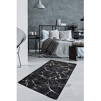Miqna Marmor moderner Wohnzimmer Teppich Rutschfester kurzflor schwarz weiß Küchenteppich Gel Läufer Waschbar Schwarz 80 x 300 cm