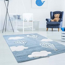 Kinderteppich Bueno mit Heißluft-Ballon Wolken in Blau mit Konturenschnitt Glanzgarn Kinderzimmer; Größe: 80x150 cm
